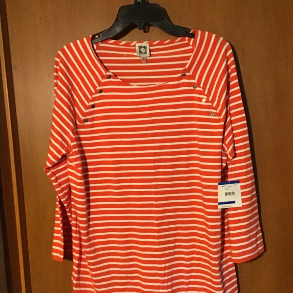 NEW Anne Klein Striped Orange & White Long Sleeve Top - XL